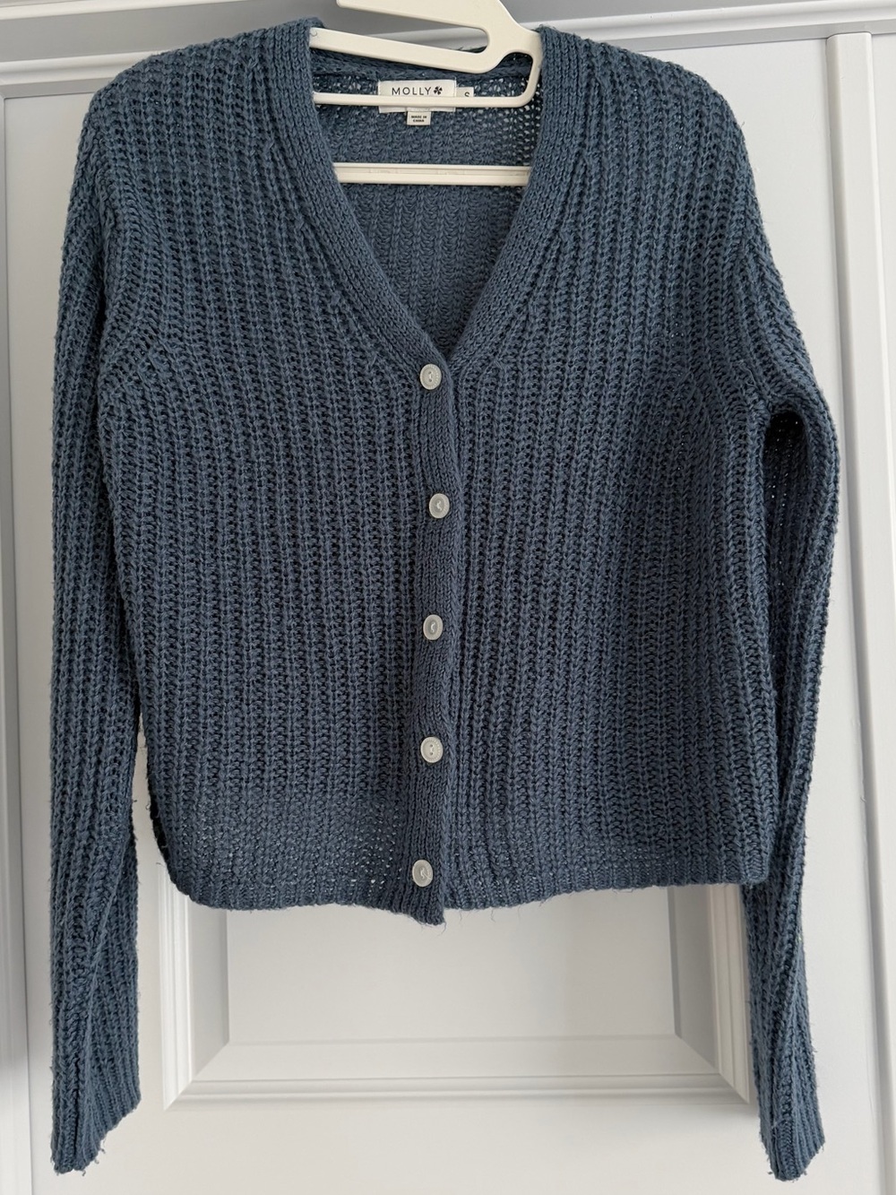 MOLLY BRACKEN Dusty Blue Knit Cardigan S | Soft Layering